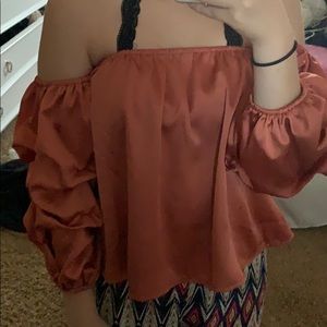 Copper orange off the shoulder blouse